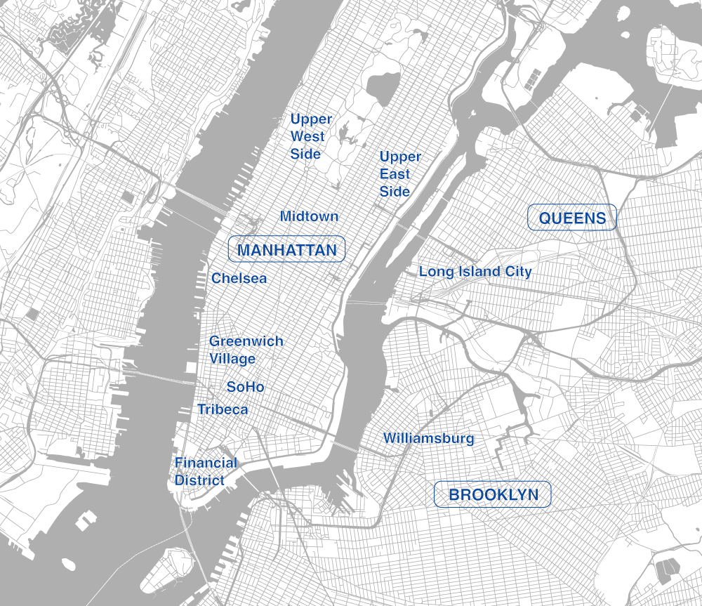 carte des quartiers pour loger à new york